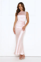 Crystal Shine Satin Maxi Dress Pink