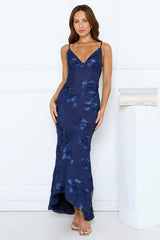 Evening Bloom Mesh Maxi Dress Navy