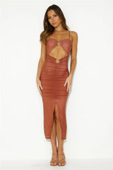 Destiny Compass Midi Dress Brown