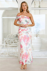 Fizz Soirée One Shoulder Mesh Maxi Dress Print