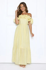Magnetic Energy Off Shoulder Maxi Dress Yellow