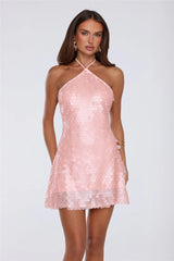 Dazzle Dream Halter Sequin Mini Dress Pink