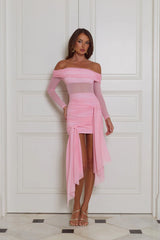 Dressed In Dreams Off Shoulder Mini Dress Pink