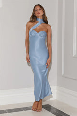 Stylish Queen Satin Maxi Dress Blue