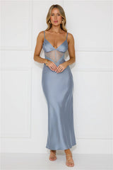 Lovers Engagement Silk Maxi Dress Steel