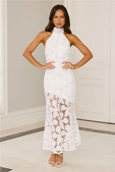 Soft Opulence Embroidered Halter Maxi Dress White