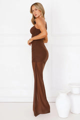 Beachfront Soirée One Shoulder Maxi Dress Chocolate