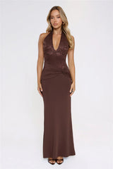 Always That Girl Halter Maxi Dress Brown