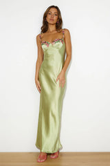 French Countryside Satin Maxi Dress Sage