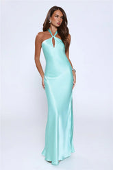 Rule Her World Halter Satin Maxi Dress Aqua