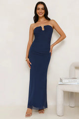 Noir Seduction Strapless Mesh Maxi Dress Navy