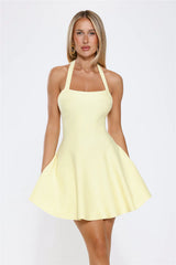 Wink Wink Halter Knit Mini Dress Lemon