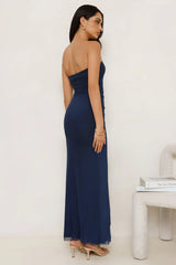 Noir Seduction Strapless Mesh Maxi Dress Navy