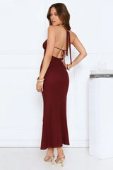Luxe Darling Halter Mesh Maxi Dress Burgundy