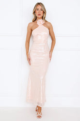 Star Shine Halter Sequin Maxi Dress Pink