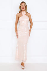 Star Shine Halter Sequin Maxi Dress Pink