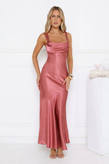 Kiss Your Crush Satin Maxi Dress Pink