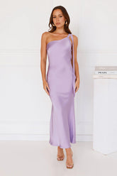 Black Tie Ballroom One Shoulder Satin Maxi Dress Lilac