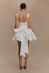 Felicia Satin Mini Dress With Bow - White