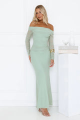 Glam Mesh Off-Shoulder Maxi Dress Mint