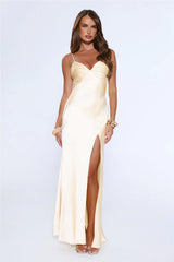 Silken Evenings Satin Maxi Dress Yellow