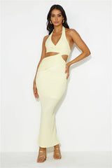 Apple Trees Halter Maxi Dress Yellow