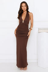 Starlit Elegance Halter Maxi Dress Brown