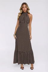 Pretty Wins Again Polka Dot Halter Maxi Dress Brown