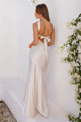 Romantic Affair Satin One Shoulder Maxi Dress Champagne