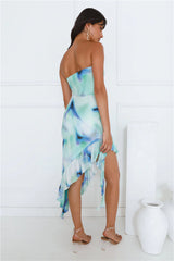 Lover Status Strapless Mesh Frill Midi Dress Green