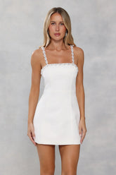 Signature Glow Satin Mini Dress White