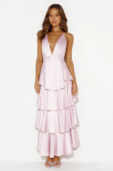 Party Of The Year Satin Maxi Dress Light Pink