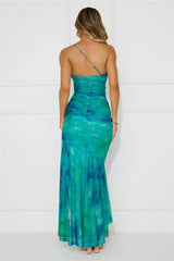 Fabulous Vibe One Shoulder Mesh Maxi Dress Green