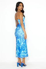 Wine And Dine Me Mesh Midi Dress Blue
