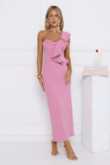 City Girl Energy One Shoulder Maxi Dress Pink