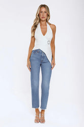Wedgie High Rise Straight Fit Jeans Oxnard Haze Blue
