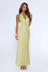 The Evening Standard Halter Satin Maxi Dress Green