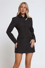 Preppy Perfection Tailored Long Sleeve Mini Dress Black