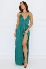 Ocean Sparkle Satin Maxi Dress Green