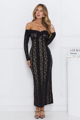 Pure Happiness Off Shoulder Lace Maxi Dress Black