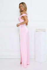 Spark Babe Off Shoulder Satin Maxi Dress Pink