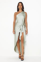 Make Her Move Satin Midi Dress Sage