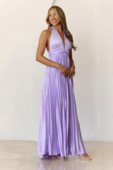 Shimmering Sea Pleated Halter Maxi Dress Lilac