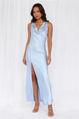 The Loretta Cowl Satin Maxi Dress Blue