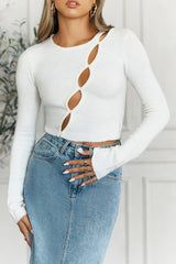 Ski Lodge Knit Long Sleeve Crop Top White