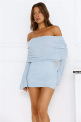 Stay Pretty Off Shoulder Mini Dress Blue