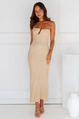 Majestic Heights Strapless Midi Dress Beige