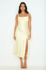 Blossom Joy Satin Midi Dress Yellow