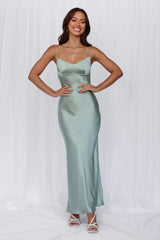 The Samara Satin Maxi Dress Sage