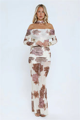 Garden Haze Off Shoulder Mesh Maxi Dress Floral
